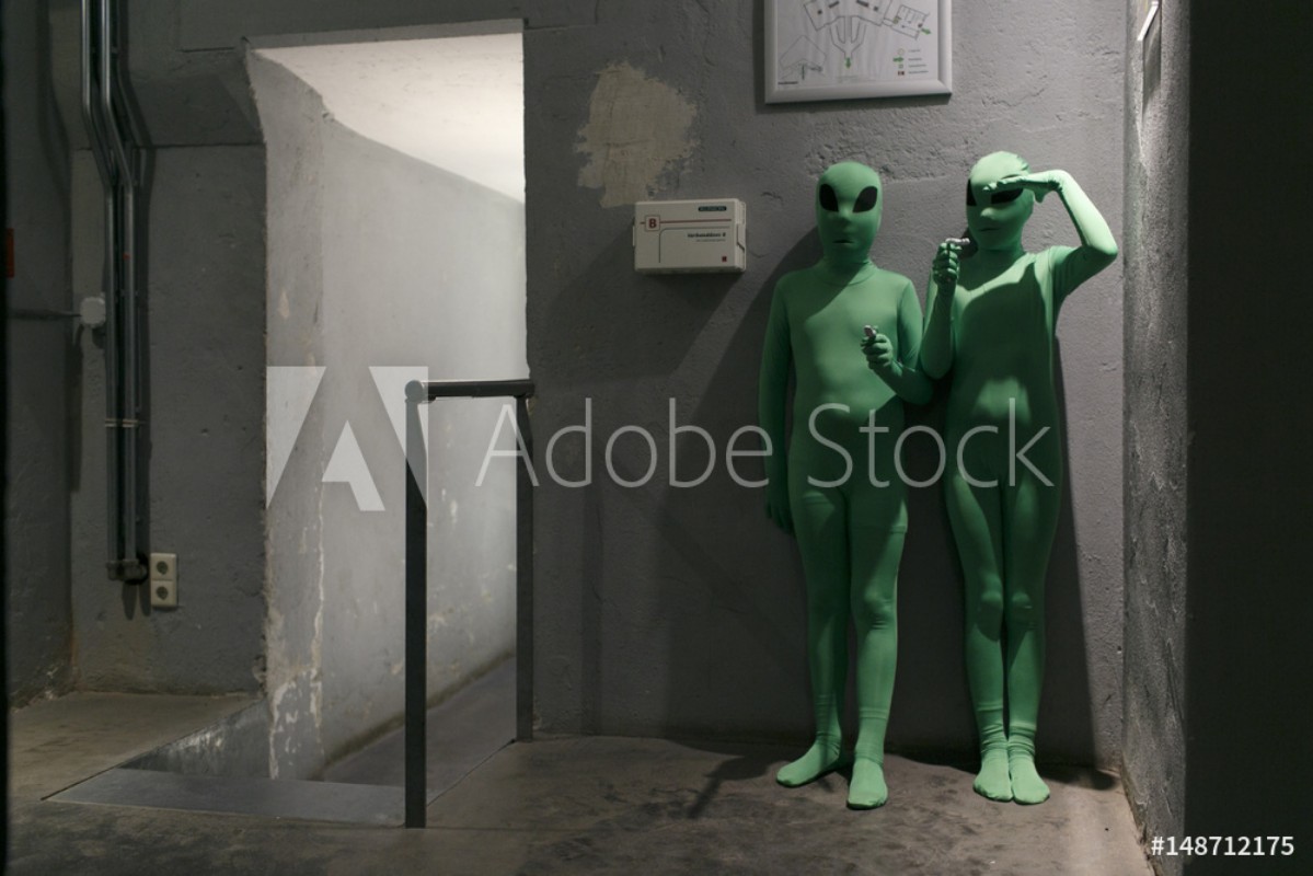 Picture of Two young kids dressed as green aliens
